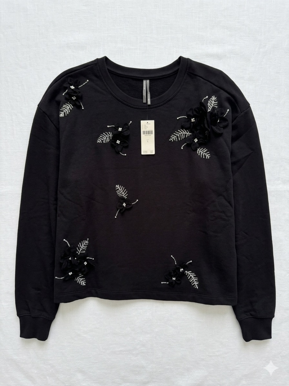Anthropologie Black 3D Floral Embellished Sweatshirt